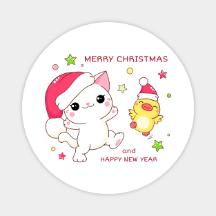 Funny Christmas Gifts friends kitten and duck In santa hats Magnet